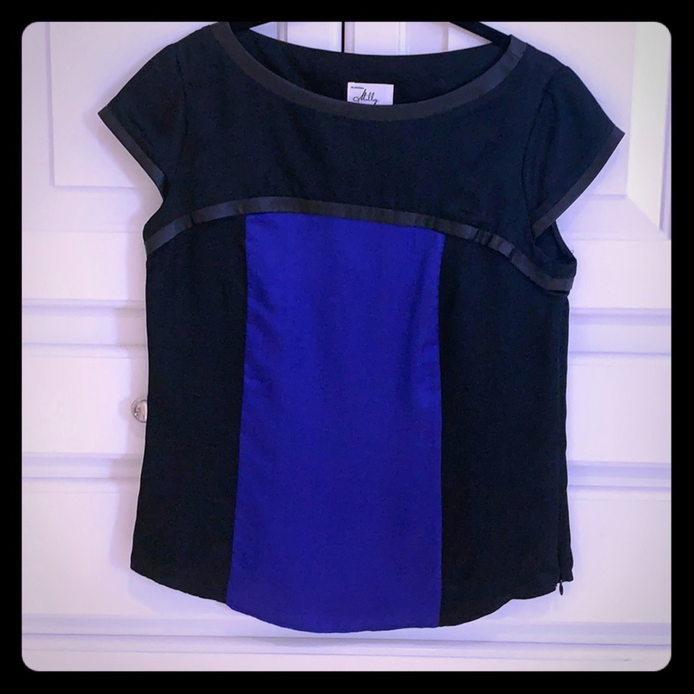 Brand New Milly Silk / Faux leather trim blouse
